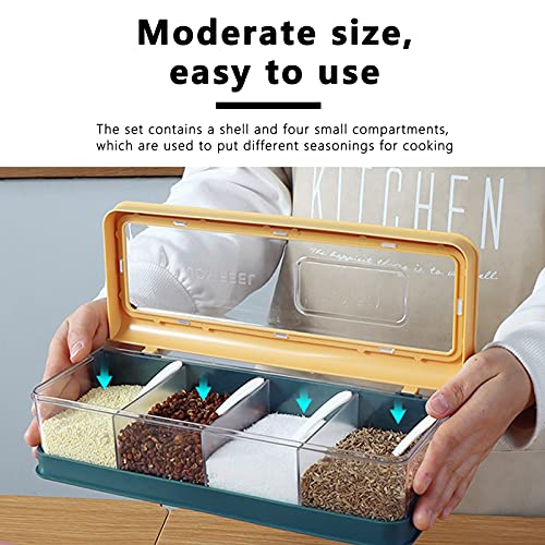 LetCart Clear Seasoning Rack Spice Pots - 4 Piece Storage Container Condiment Jars - Acrylic Seasoning Box, Cruet with Cover and Spoon for Pepper Spice Salt Sugar Storage(Blue) - Image 3