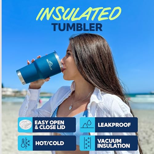 Image of SUN NINJA 30oz Tumbler, Stainless Steel Vacuum Insulated Cup, Turquoise