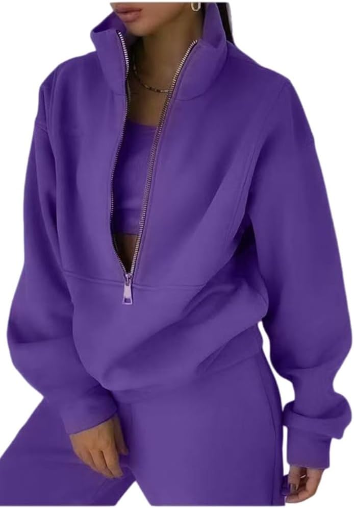 Womens 2 Piece Outfits Loose Fleece Knit Sweatshirt, Sweatshirt Sweatpants Tracksuit Sweat Lounge Matching Set
