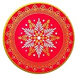1 pezzo - Vassoio in cartone monouso rotondo Ø 30 cm a tema natalizio in colore rosso metallizzato, per Natale e capodanno e design fiocco di neve.