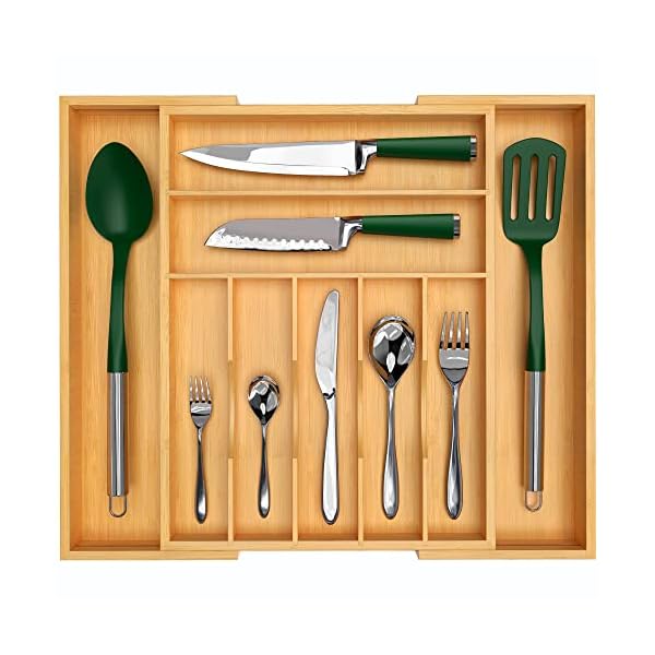 Luxury Bamboo Kitchen Drawer Organizer - Silverware Organizer - Utensil Holder and Cutlery Tray with Grooved Drawer Dividers for Flatware and Kitchen Utensils (9 Slot, Natural) Luxury Bamboo Kitchen Drawer Organizer - Silverware Organizer - Utensil Holder and Cutlery Tray with Grooved Drawer Dividers for Flatware and Kitchen Utensils (9 Slot, Natural)