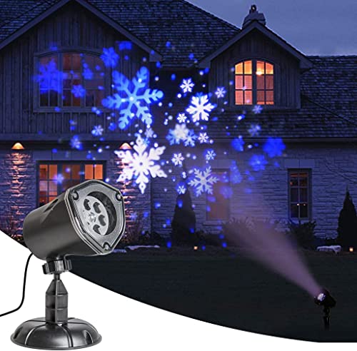 Eambrite Snowflake Projector Light LED White/Blue Rotating Snowfall Landscape Projection Decorative Christmas Lights for Birthday Wedding Theme Party Garden Home Winter Outdoor Indoor Decor