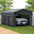 Real Relax 10'x15' Heavy Duty Metal Carport, Outdoor Garage Car Shelter Shade with Galvanized Metal Roof & Removable Sidewalls, Heavier Metal Frame for Car and Boats, Truck Grey