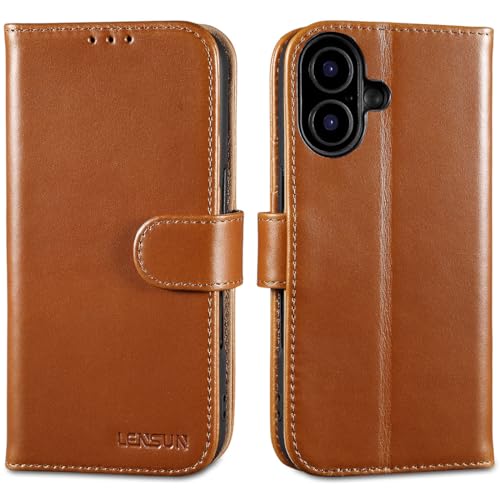 Coque iPhone 17 portefeuille cuir LENSUN brun | Idéal pour vos déplacements