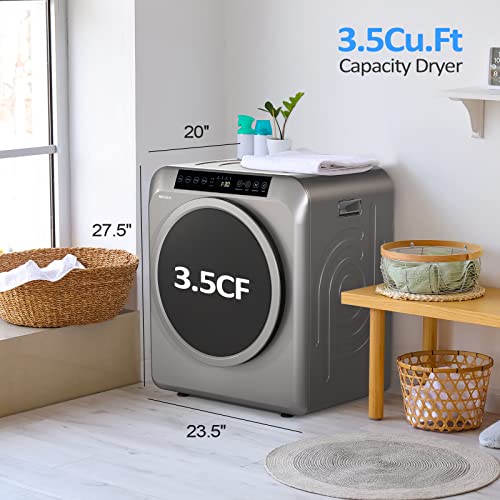 ROVSUN 13.2LB Portable Clothes Dryer, 3.5 Cu.Ft High End Front Load Tumble Laundry Dryer with LCD Touch Screen, Stainless Steel Tub for Apartment, Home, Dorm-110V, Luxury Grey