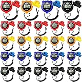 Simgoing 48 Pcs Digital Stopwatch Timer Plastic Whistle Bulk for Sports Coaches Referee Waterproof Watch Timer Whistle with Lanyard Multi Function Electronic Fitness Date Alarm (Multicolor)