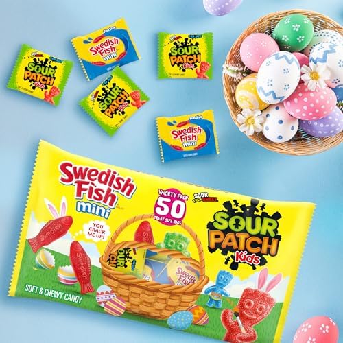 SOUR PATCH KIDS and SWEDISH FISH Mini Soft & Chewy Easter Candy Variety Pack, Bulk Candy, 50 Snack Packs - 5