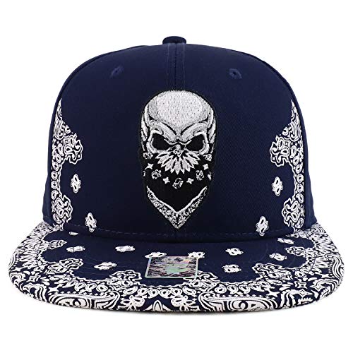 Image of Trendy Apparel Shop Skull Bandana Embroidered Paisley Print Flatbill Cap