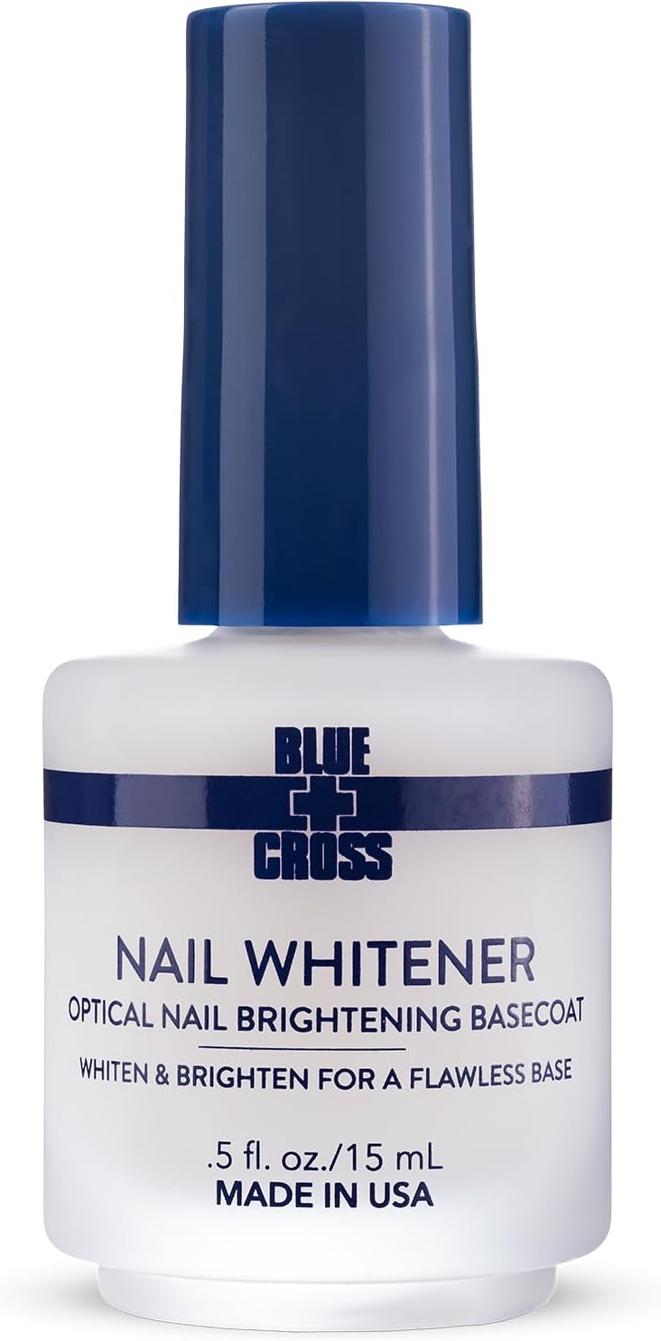 Blue Cross Nail Whitener, Professional Optical Brightening Basecoat Nail Concealer Polish with Vitamin E, Lemon Lime Extracts, Made in USA, 15mL
