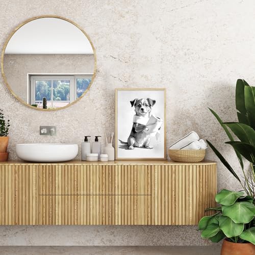kollyseek Kunstdruck Hund Badezimmer Bilder schwarz-weiß Spruch Poster WC Deko DIN A4 Wandbilder ohne Rahmen auf Leinwand