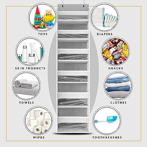Image of HOMELUX THEORY UPGRADED 6 Tiers Over The Door Organizer Hanging - 100D EXTRA THICK & 50lbs HUGE CAPACITY, 12 Side Mesh Pockets Over The Door Shoe Organizer, Hanging Closet Organizer (Transparent, 2pc)