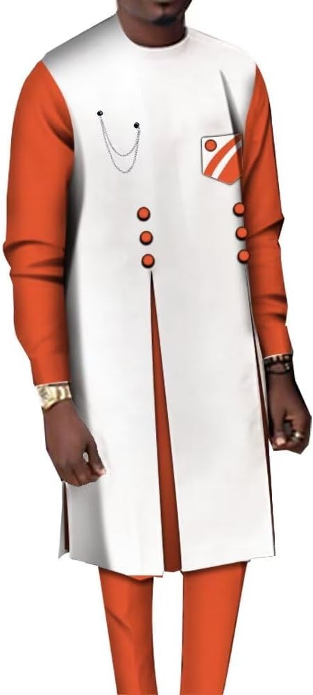 African Clothes for Men Sets Dashiki Shirts and Pants 2 Piece Set Tribal Mens African Outfits for Wedding Party