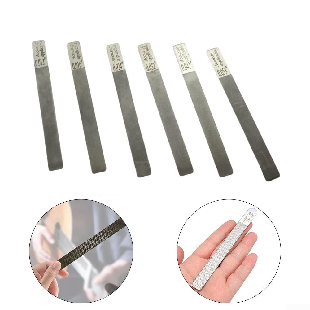 Kit de herramientas de 6 limas de tuercas de guitarra con cuchillas de acero inoxidable y asas ergonómicas para uso Luthier en coronación de trastes y ajuste de ranura de tuerca (eléctrico 10-46)