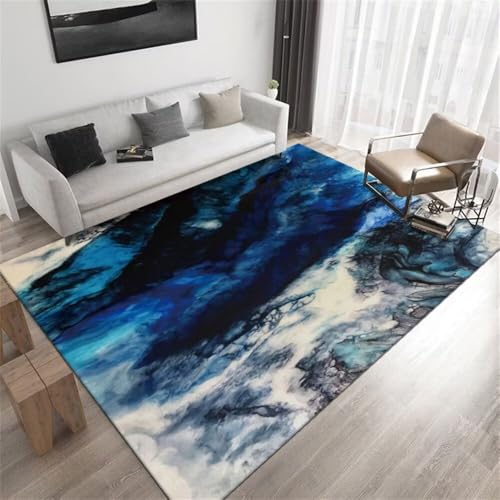 Tapis chaises enfants 120x180 cm bleu abstrait et gris lavable - 2