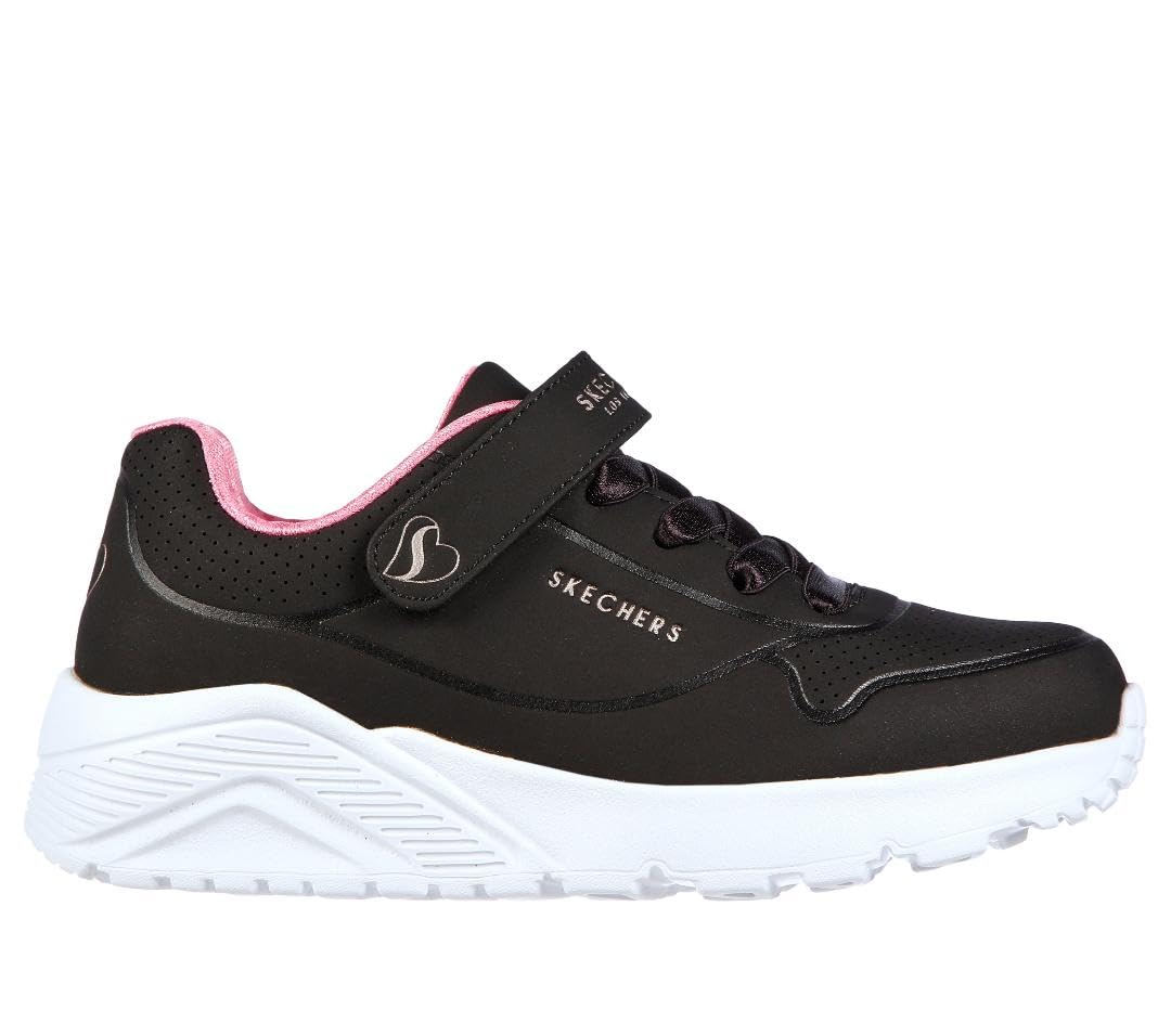 Skechers Girl's Uno Lite Sneakers, Black Synthetic/Rose Gold Trim, 12.5 UK Child