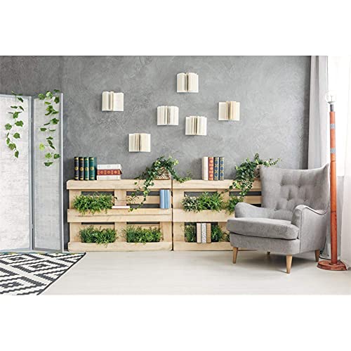 Yongfoto 5X3Ft Interior Room Backdrop For Photography Wooden Bookshelf Green Plants Screen Armchair Grey Lounge Background Modern Home Banner Decor Live Video Portrait Photo Studio Props #TOP1