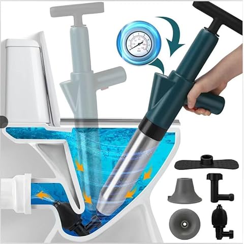 Vertdens Toilet Plunger，Toilet Plunger Air Drain Blaster, High Pressure Drain Plumb Plunger Gun,High Pressure Air Drain Blaster Gun with Real-Time Barometer,Stainless Steel Air Plungers Cover