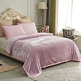 JYK Fleece Plush Blanket 3.5 LB, 1 Ply, Korean Mink Blanket Queen 79' x 91' - Super Soft and Warm, Lightweight and Cozy Fuzzy Solid Color Fleece Blanket for Bed, Pink