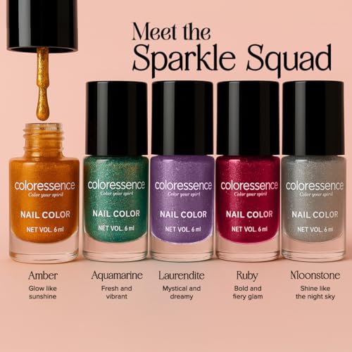 Image of Coloressence Talk Glitter to Me Nail Paint Kit, Set of 5 with FREE Nail Polish Remover | Glitter Sparkle Finish | Quick Dry | Chip Resistant
