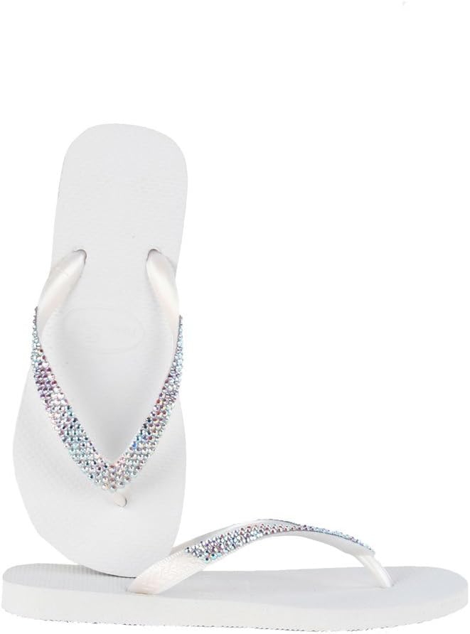 Lori Jack Swarovski Crystal Flip Flops (37/38, White/Iridescent)