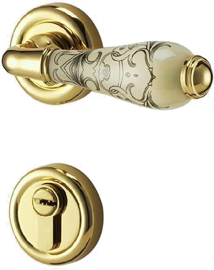 Golden Bronze Bedroom Door Knobs with Lock and Key - Durable Ceramic Handle with Mute Lock for Interior Use(ModelB)