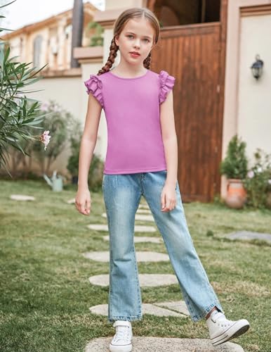 Image of Arshiner Girls 2 Piece Outfits Summer Clothes Ruffle Short Sleeve Shirts Top and High Waist Paper Bag Shorts Set with Pockets