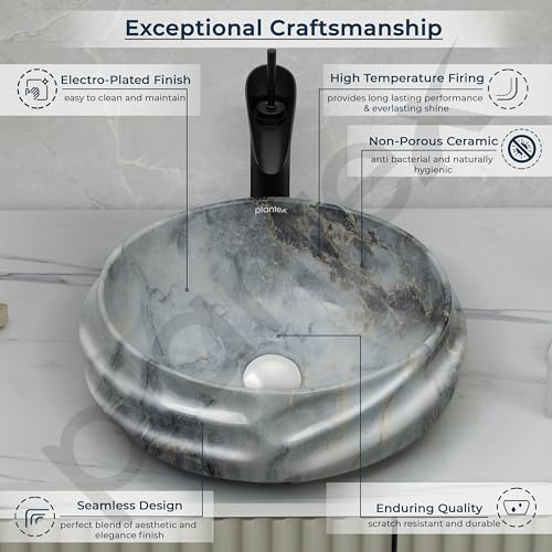 Image of Plantex Ceramic Wash Basin for Bathroom /Table Top Ceramic Basin /Washbasin for Hotel /Restaurant (Marble Finish - 18 x 15 x 7 inch)