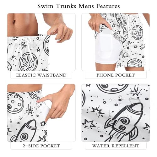 xigua Spaceships Mens Swim Trunks with Liner, 5 inch Quick Dry Mens Boardshorts for Beach3