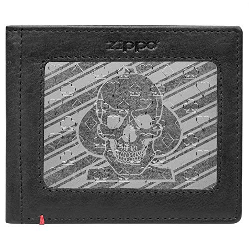 Zippo Black ID Window Wallet- Spade Skull Metal Plate Design