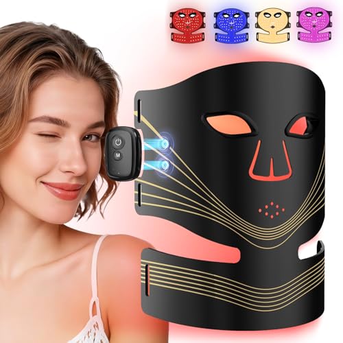 Red Light Therapy for Face and Neck,Cordless Led Face Mask Light Therapy with 2000mAh Rechargeable Battery/3-Mode/3-Light Intensity/3-Timer/850nm NIR Light for Skincare