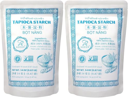 Soeos Tapioca Flour Starch, 14 Ounce, All Natural Tapioca Starch for Baking, Cooking & Boba Pearls, Thickens and Enhances Texture, Vegan, Gluten Free (Pack of 2)