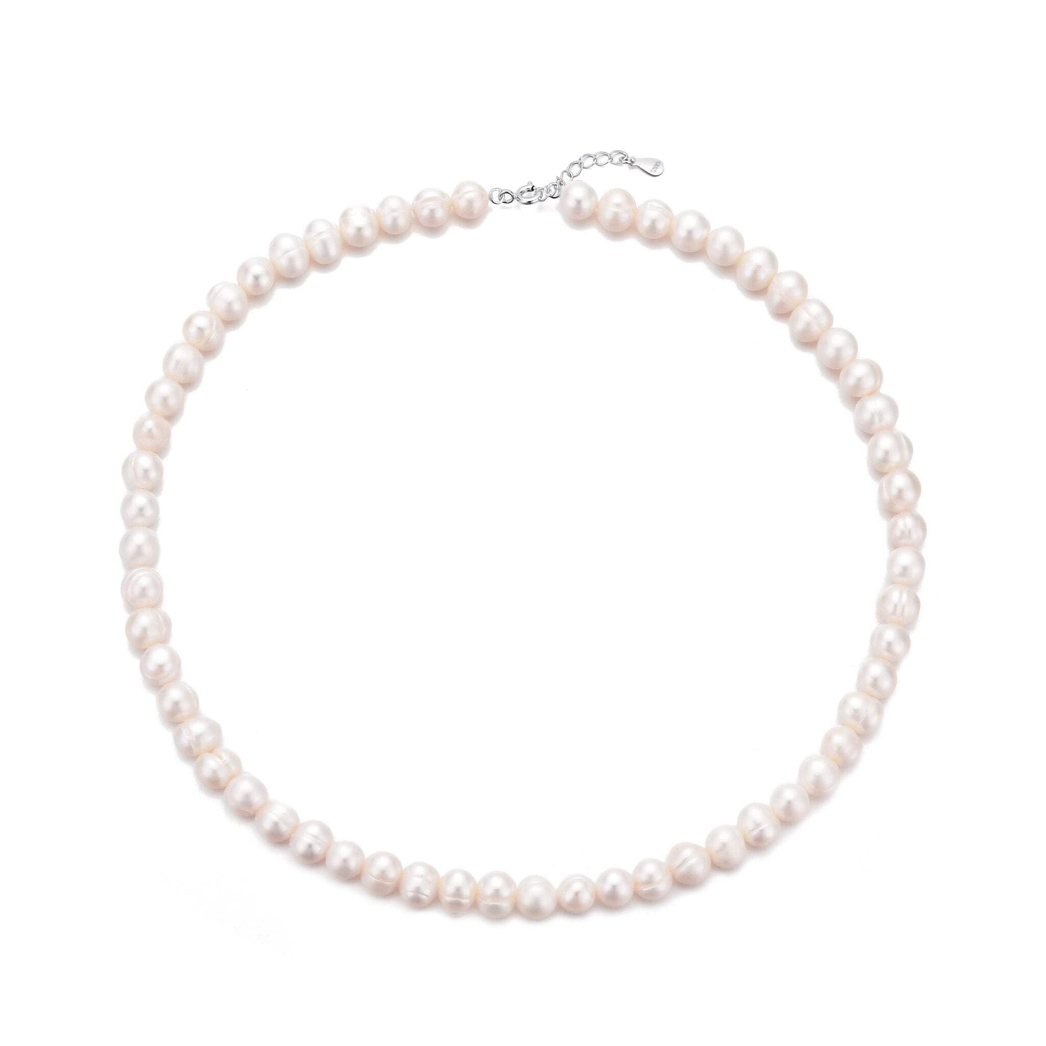 Philip Jones Sterling Silver White Freshwater Pearl Strand Choker Necklace