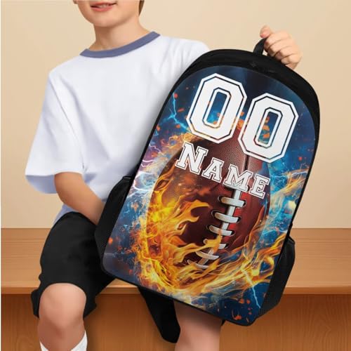 Tuoxiukan Personalized Football Backpack for Boys 8-12 Custom Kids Backpack with Name and Number 3 Piece Bookbag with Lunchbox and Pencil Case Set for Girls Teenager Ages 14-16 Rucksack 17 Inch3