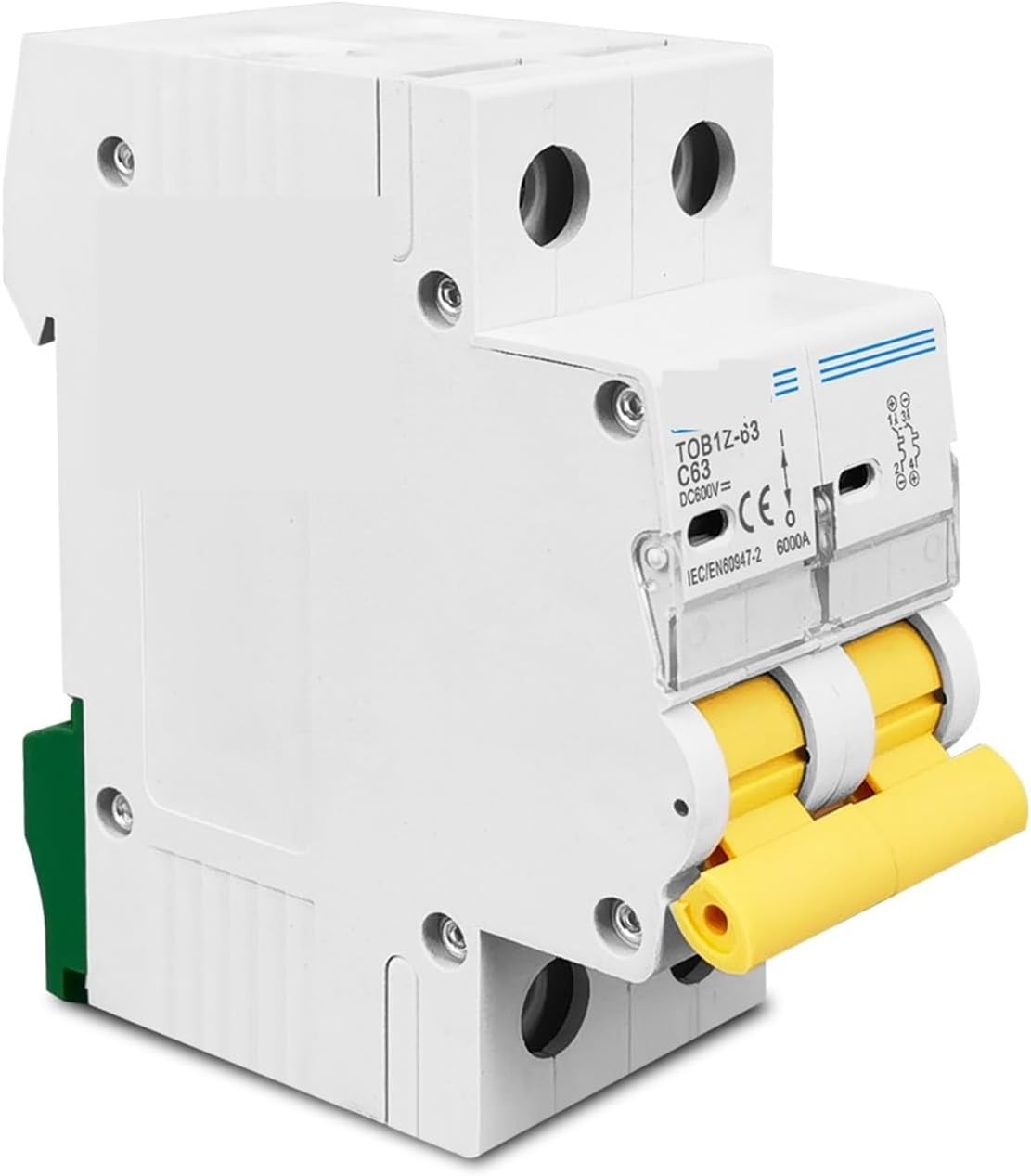 2P DC 600V Circuit Breaker MCB C Curve Single Pole Direct-Current Fuse 1Pcs(2P 63A)