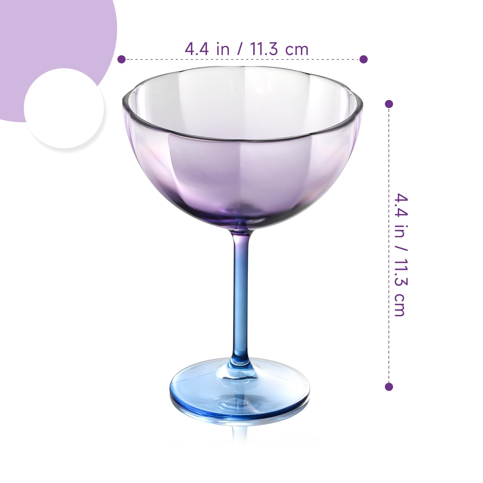 Martini-Gläser-Set Mit Blumenmuster – 6 Violette Kunststoff-Cocktailgläser, Bruchsicher