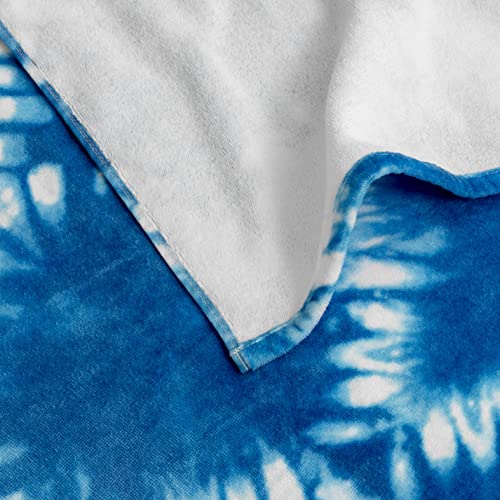 Welhome 100% Cotton Printed Beach 2 Piece Towel Set | Oversize Towels | Pool & Beach | Supersoft | Ultra Absorbent | Quick Dry | Machine Washable | Indigo Shibori & Tie Dye Stripe #TOP5