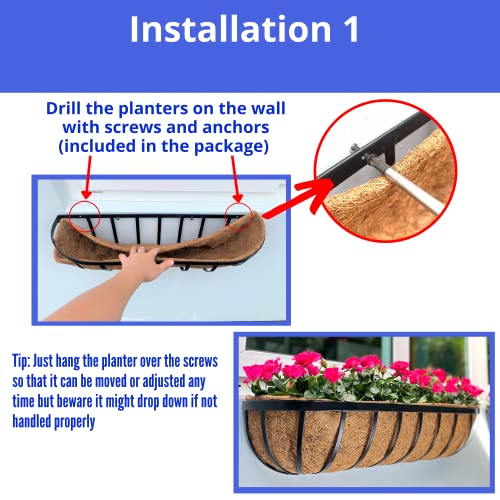 Maxona Wall Planter - 1 Pack, 30 Inch Outdoor Wall Mounted Planter, Window Flower Basket Attach To House, Balcony Railing Hanging Planter #TOP2