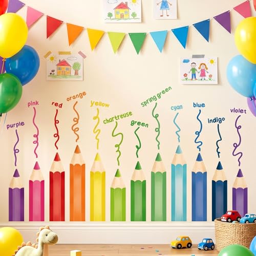 Image of DECOWALL Educational Pencil Crayons Wall Stickers Learning Color Educational Decals for Kids Girls Boys Room Bedroom Nursery Classroom Playroom Peel Stick Art Living Classroom (SG2-2417)