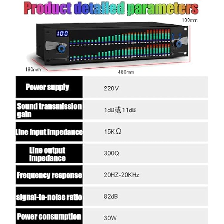 Stereo Audio Mixer Dual, 31 Band Equalizer 2u Graphic Equalizer Effect Controller Dj Digital Mixer Processor Dsp Feedback Eliminator with Individual Led Indicators