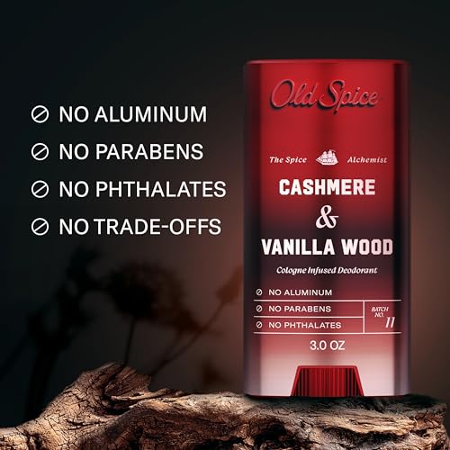 Image of Old Spice Aluminum Free Deodorant for Men, The Spice Alchemist Collection, 24 /7 Cologne Infused Scent, No Trade Off Formula, Free of Parabens & Phthalates, Cashmere + Vanilla Wood Scent, 3.0 oz