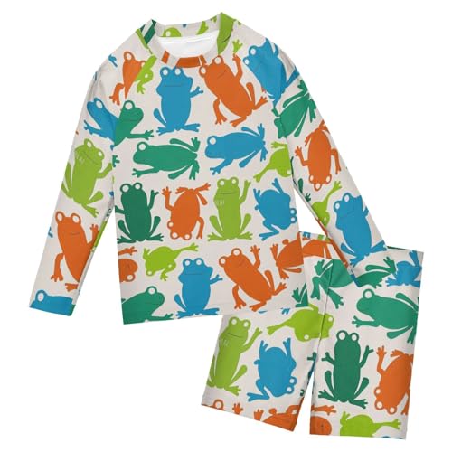 Protección UV para niños en este conjunto de natación con divertidas siluetas de rana