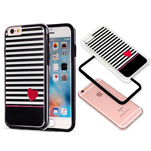 iPhone 6 Cases, iPhone 6S Case,Saxxlistore Embossment Hard PC Back with TPU Bumper Hybrid iPhone 6 Covers Protective 2 in 1 Shockproof Anti-Scratch Combo Cover for iPhone 6/6S 4.7 Inch (Heart on Bar)