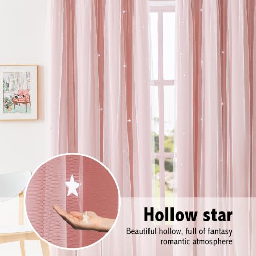 Image of indistar Star Cutout Kids Window Blackout Curtains for Girl Bedroom Window Room Darkening Curtains & Drapes Baby Nursery Curtains (2 Panel,52Wx45L inch,Blush Pink)