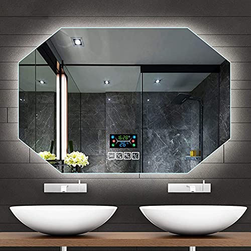Lustro łazienkowe LED ze światłami, podświetlane lustro łazienkowe - odmgławiacz, inteligentna muzyka Bluetooth, jakość dźwięku, wysoka rozdzielczość, naścienne lustro łazienkowe, które może śpiewać i