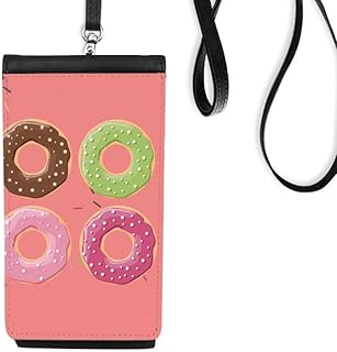 Four Doughnut Group Dessert Pattern Phone Wallet Purse Hanging Mobile Pouch Black Pocket