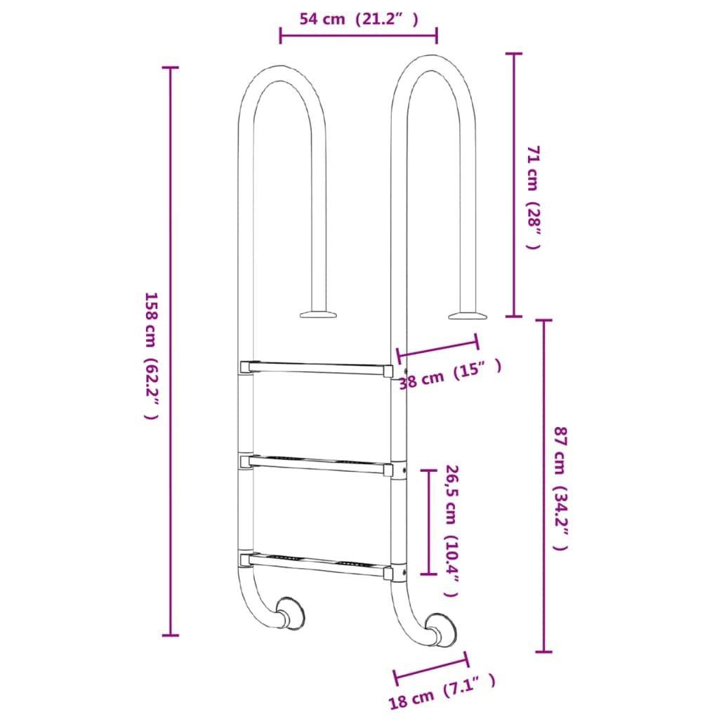 vidaXL Drabinka do basenu, 54x38x158 cm, stal nierdzewna 304