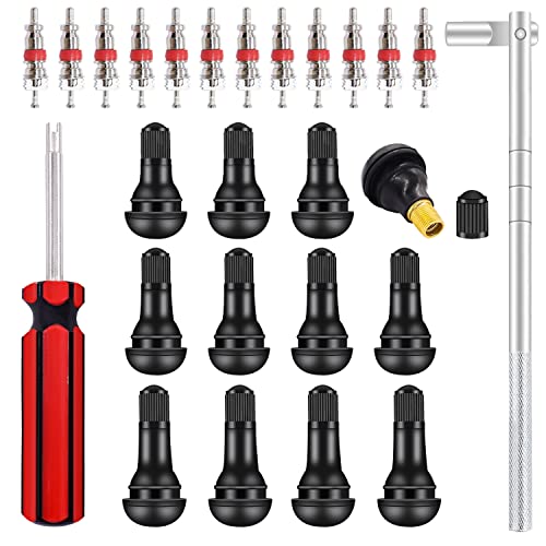 Image of Tire Valve Stem Tool Puller and Installer Kit - 4PCS TR412, 4PCS TR413, 4PCS TR414 Snap-in Tire Valve Stem with Valve Cores, Single Head Valve Core Remover Installer Tool