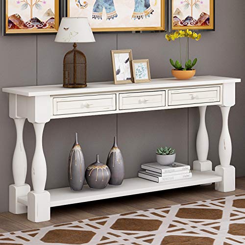 64" Long Console Table Sofa Table with Drawers and Bottom Shelf for Entryway