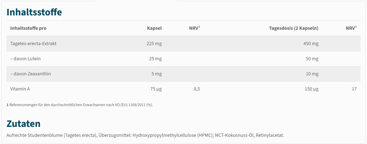 NatuGena Lutein & Zeaxanthin, aufrechten Studentenblume (Tagetes erecta), Carotinoide (sekundären Pflanzenstoffen), Vitamin A, 60 Kapseln (1 Monats Packung)
