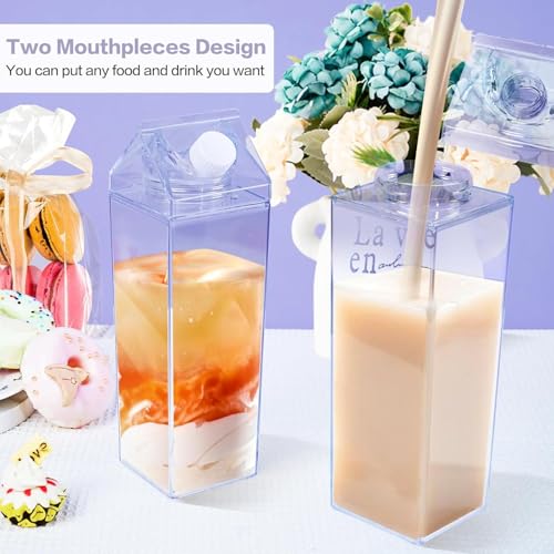 Image of 1000ML Milk Carton Water Bottle, Clear Plastic Milk Box Portable Leakproof Square Juice Bottle for Outdoor Sports Travel Camping (6 Pcs)